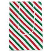 赤、緑および白い縞模様のギフトバッグ ミディアムペーパーバッグ (裏面)