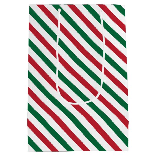 赤、緑および白い縞模様のギフトバッグ ミディアムペーパーバッグ (裏面)