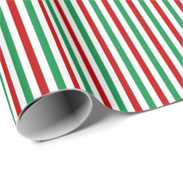 赤、緑および白のストライプ|のクリスマス ラッピングペーパー