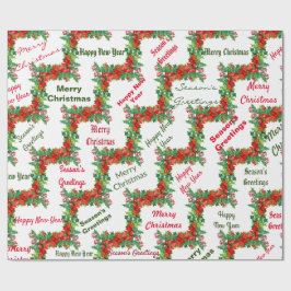 赤、緑のクリスマスのタイポグラフィのラッピング紙 ラッピングペーパー