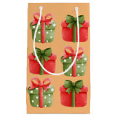 赤、緑のクリスマスギフトオレンジ小抱き枕 スモールペーパーバッグ (正面)