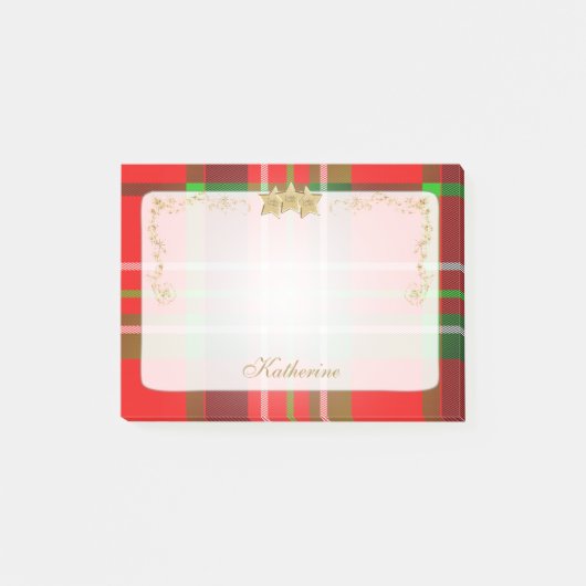 赤、緑のクリスマスタータンチェック&スタパーソナライズされたーズ ポストイット (正面)