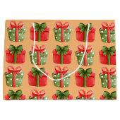 赤、緑のクリスマスプレゼントオレンジ大抱き枕 ラージペーパーバッグ (正面)