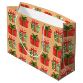 赤、緑のクリスマスプレゼントオレンジ大抱き枕 ラージペーパーバッグ (裏面アングル)