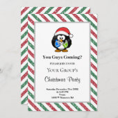 赤/緑のグリッター枠おもしろい付きクリスマスパーティー 招待状 (正面/裏面)