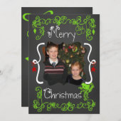 赤/緑のスクロール写真カスタマイズホリデーカード シーズンカード (正面/裏面)