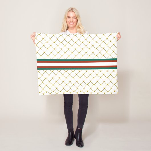 赤|緑のストライプ|金ゴールドクラウンパタ王室のーン フリースブランケット (インサイチュ)