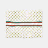 赤|緑のストライプ|金ゴールドクラウンパタ王室のーン フリースブランケット (正面(横))