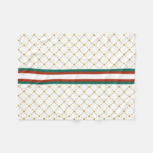 赤|緑のストライプ|金ゴールドクラウンパタ王室のーン フリースブランケット (正面(横))