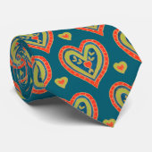 赤、緑のハートオンダークティール（緑がかった色） ネクタイ (ロール)