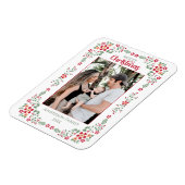 赤&緑のフローラフレームファミリーフォトクリスマス マグネット (左側)