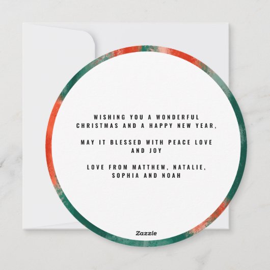 赤+緑のモダン抽象芸術の楽しい休日 シーズンカード (裏面)