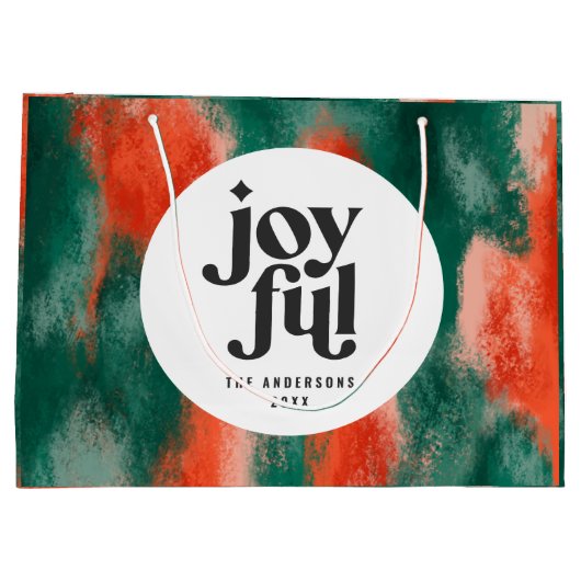 赤+緑のモダン抽象芸術の楽しい休日 ラージペーパーバッグ (裏面)