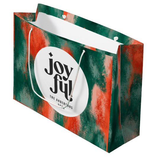 赤+緑のモダン抽象芸術の楽しい休日 ラージペーパーバッグ (正面アングル)