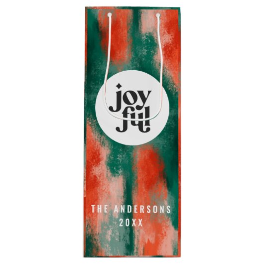 赤+緑のモダン抽象芸術の楽しい休日 ワインギフトバッグ (正面)