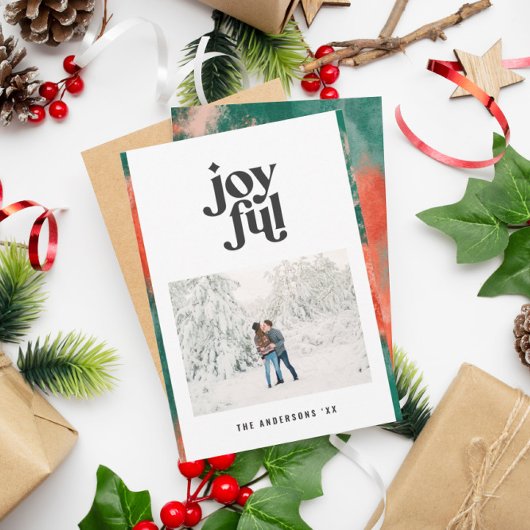 赤+緑のモダン抽象芸術の楽しい写真の休日 シーズンカード