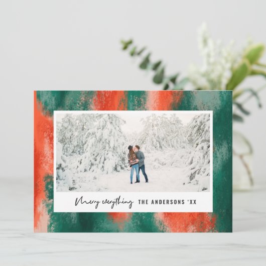 赤+緑のモダン抽象芸術絵を描写真の休日 シーズンカード (スタンド正面)