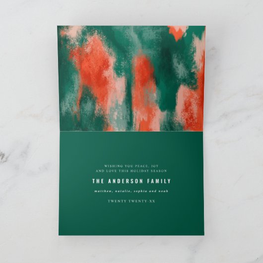 赤+緑のモダン抽象芸術絵を描写真の休日 シーズンカード (内部)