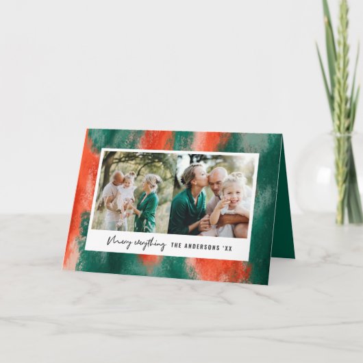 赤+緑のモダン抽象芸術絵を描写真の休日 シーズンカード (正面)