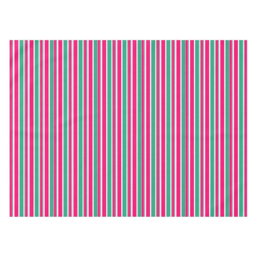 赤 – 緑の横ストライプの線パターン テーブルクロス (正面(横))