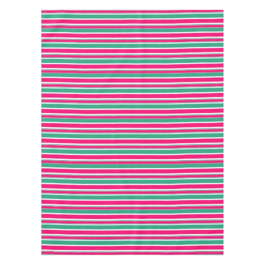 赤 – 緑の横ストライプの線パターン テーブルクロス (正面)