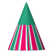 赤 – 緑の横ストライプの線パターン パーティーハット (裏面)
