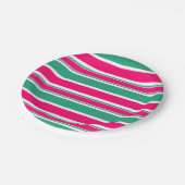 赤 – 緑の横ストライプの線パターン ペーパープレート (アングル)