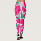 赤 – 緑の横ストライプの線パターン レギンス (裏面)