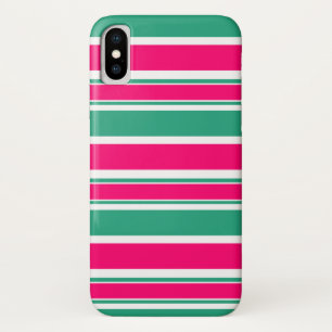 赤 – 緑の横ストライプの線パターン iPhone X ケース