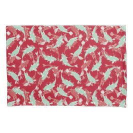 赤・緑の繰り返しモチーフ |コイ魚の柄 枕カバー