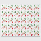 赤、緑の鹿と名前クリスマスの休暇写真 ラッピングペーパー (フラット)