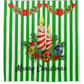 赤&緑キャンドルセンターピースクリスマスバスルーム シャワーカーテン (正面)