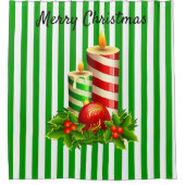 赤&緑キャンドルセンターピースクリスマスバスルーム シャワーカーテン (正面)