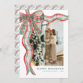 赤&緑クリスマスプレッドボウフォトホリデーカード シーズンカード (正面/裏面)