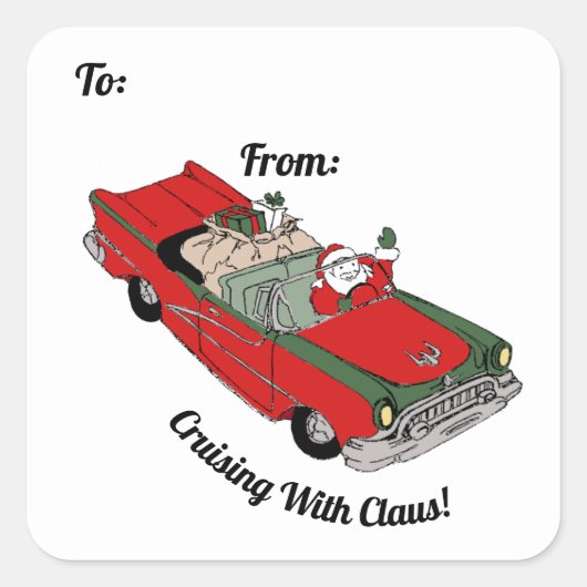 赤/緑サンタ入り車広場ステッカー スクエアシール (正面)