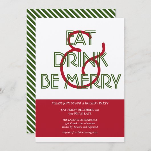 赤&緑ド食べリンク&ビーメリークリスマスパーティー 招待状 (正面/裏面)