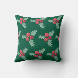 赤/緑ホリーベリーパターン クッション