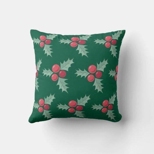 赤/緑ホリーベリーパターン クッション (裏面)