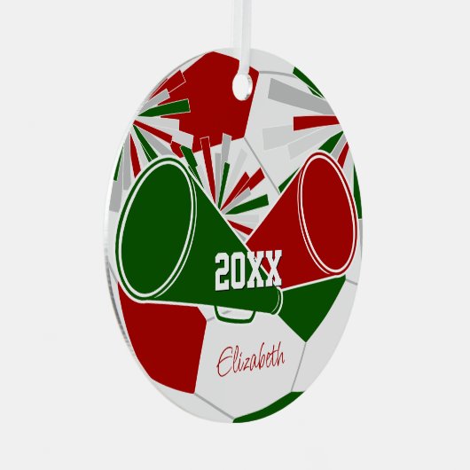 赤 緑 または任意の色のサッカーチアリーディングチーム メタルオーナメント (正面右)