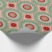 赤、緑、アクア万華鏡のように千変万化するパターン花 ラッピングペーパー (角)