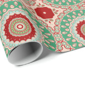赤、緑、アクア万華鏡のように千変万化するパターン花 ラッピングペーパー (ロールコーナー)