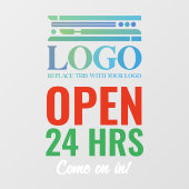 赤 緑 オープン 24時間 お店のロゴを追加 ウィンドウサイン (シート)