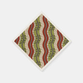 赤、緑、クリームの渦巻きと波 スタンダードカクテルナプキン (角)