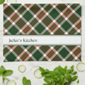 赤、緑、クリームプレイド キッチンタオル (折り畳み)