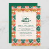 赤 緑 ピンク クリスマス ボタニカル ベビー シャワー 招待状 (正面/裏面)