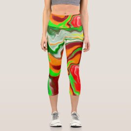 赤、緑、ブルゴーニュ大理石カラフル流芸術 カプリレギンス