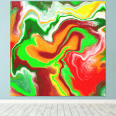 赤、緑、ブルゴーニュ大理石カラフル流芸術 キャンバスプリント (インサイチュ (ウッドフロア))
