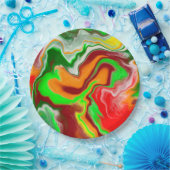 赤、緑、ブルゴーニュ大理石カラフル流芸術 ペーパープレート (パーティー)