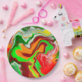 赤、緑、ブルゴーニュ大理石カラフル流芸術 ペーパープレート (パーティー)