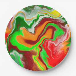 赤、緑、ブルゴーニュ大理石カラフル流芸術 ペーパープレート